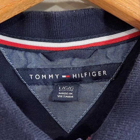 TOMMY HILFIGER Youth Boys Large Short Sleeve Polo Cotton Navy Red - Picture 2 of 6